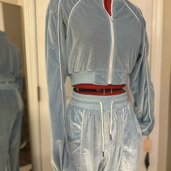 Women’s Blue Velour Tracksuit Loungewear Sz S Like-New Condition - Picture 2 of 14